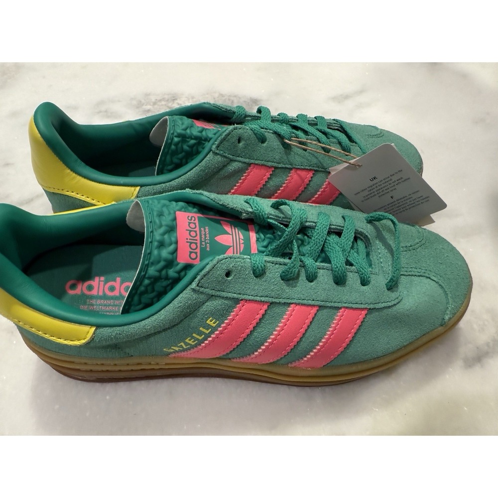 Adidas Gazelle Bold Sneakers Women 8 Green Pink Yellow JH9668 Platform Suede